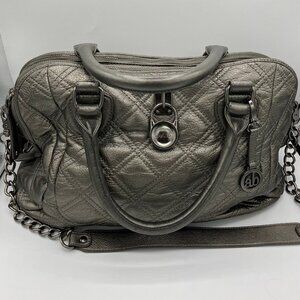 Audrey Brooke Metallic Gray Quilted Leather Satchel/Shoulder Bag